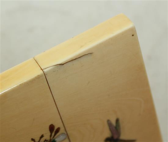 A fine Japanese ivory shibayama and lacquer card case, Meiji period, 11.4cm, age cracks
